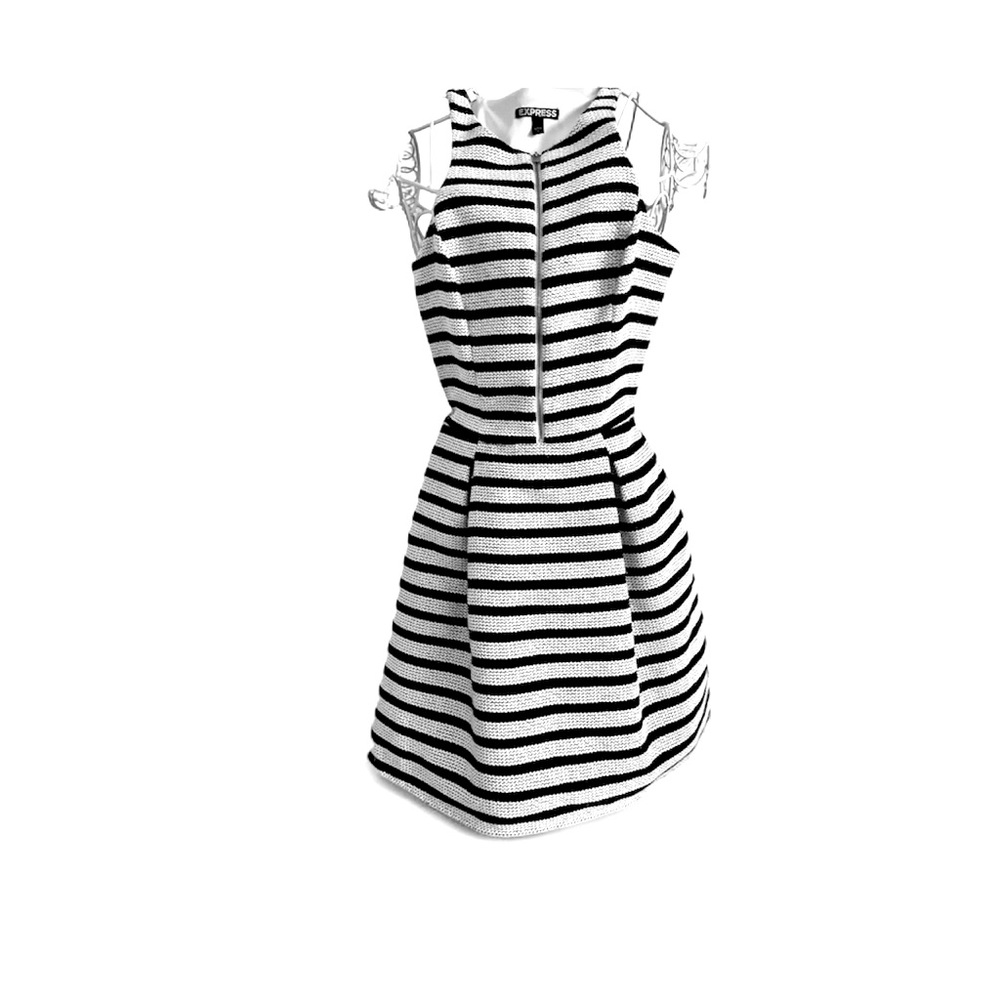 Express Black and White Tweed Pleated zipper front Dress with pockets!!!
